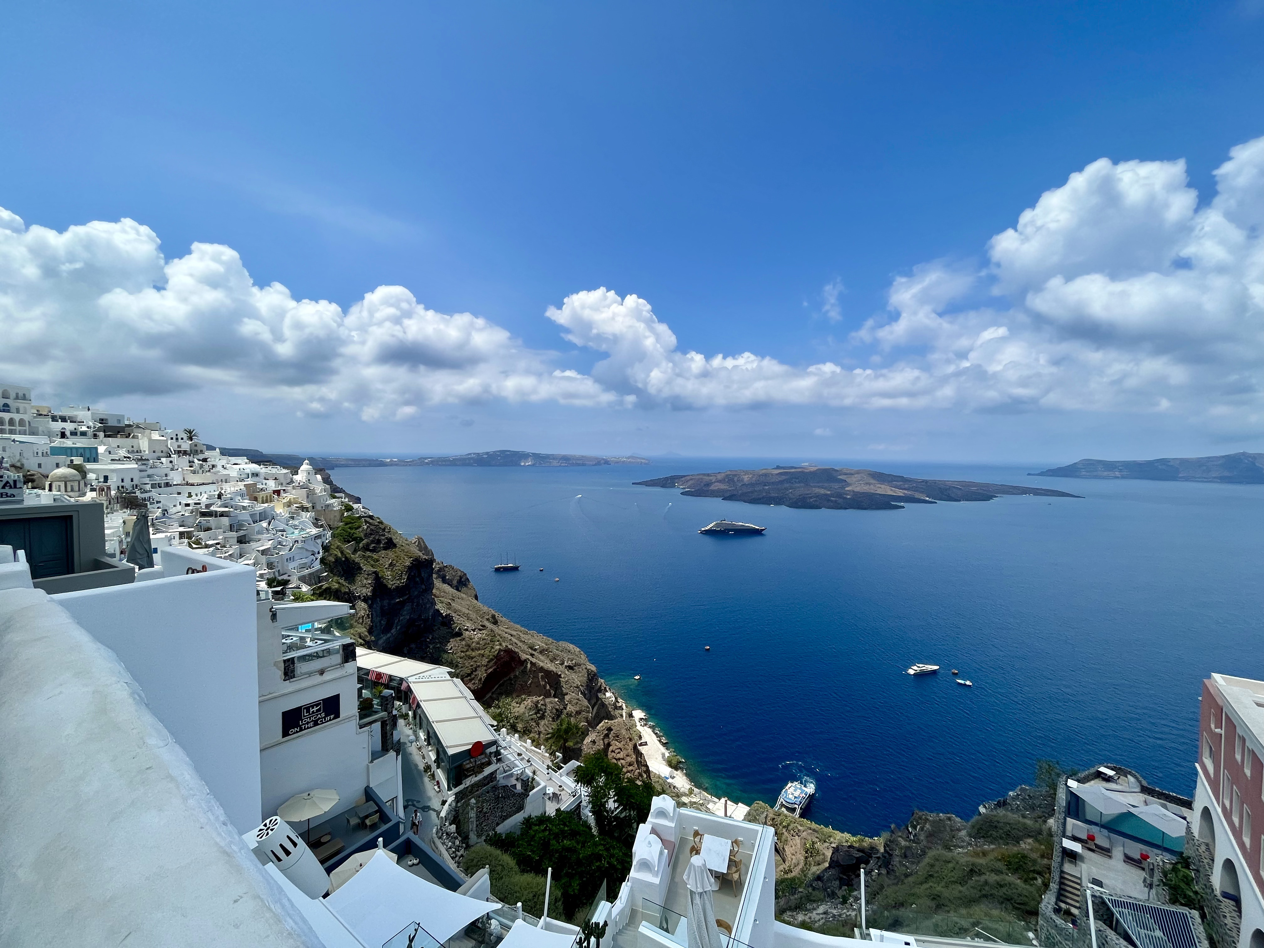 Famous whitewashed cliffs of Santorini